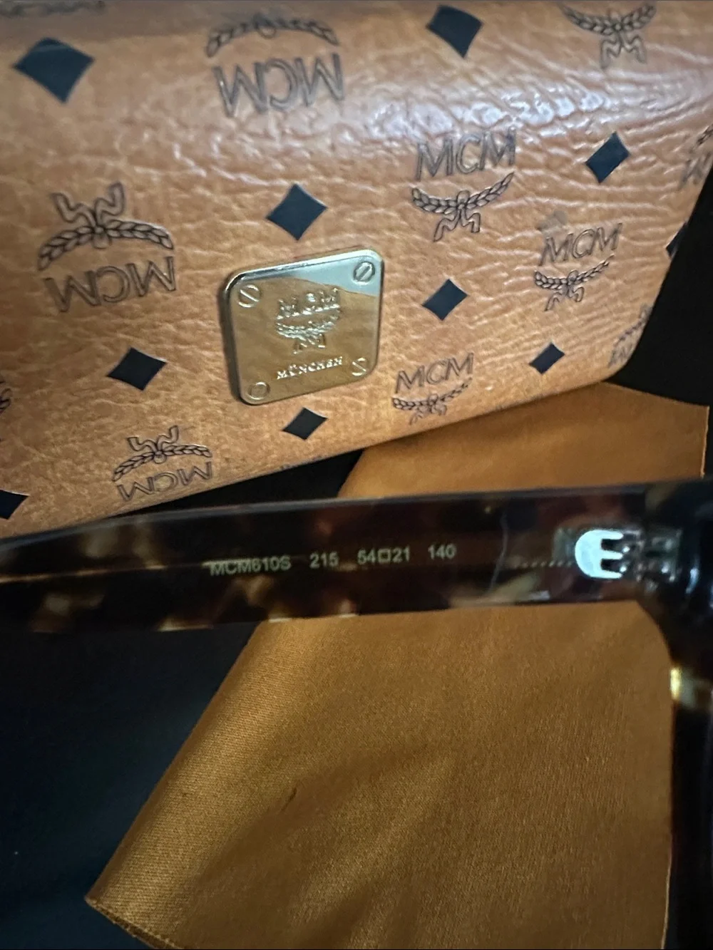MCM Tortoise Frame Sunglasses Cognac Visetos Logo Case NWOT